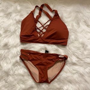 Burnt orange two piece swimming suit set
